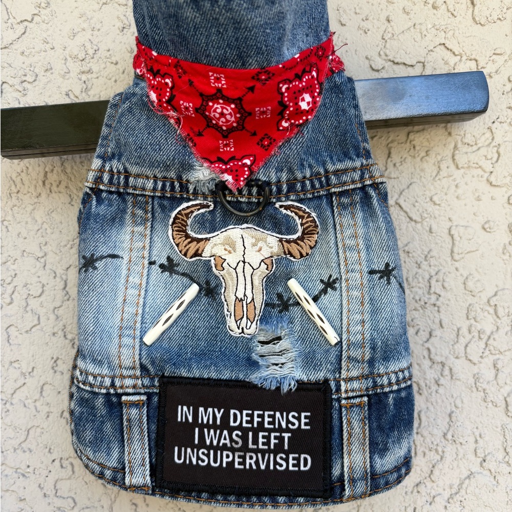 Western Denim Dog Vest with Bandana Custom Made larger sizes & colors available